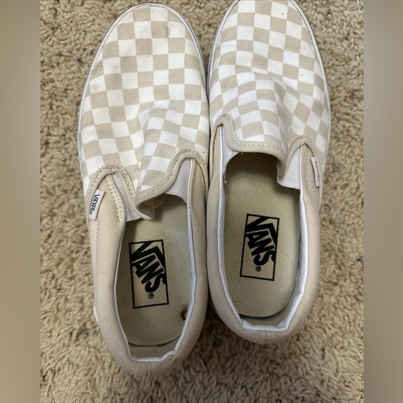 Vans Beige Checkboard slip-on Canvas Shoes - Picture 4 of 9